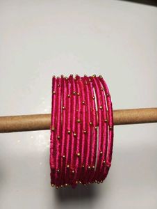 Pink & Gold Silk Thread Bangles