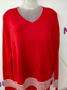 Red V-Neck Knit Sweater