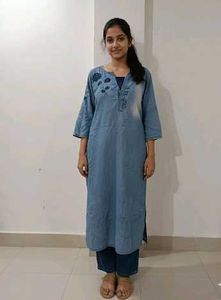 Denim Embroidered Kurta