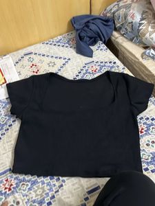 Black Ribbed Square Neck Crop Top