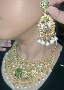 Mint Green And Golden Neck Set.