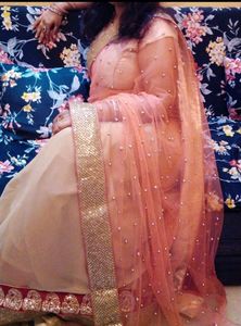 Peach Pearl Embellished Saree