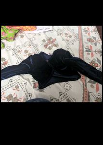 COMBO of Cute Navy Blue Velvet Shrug and jeans- to