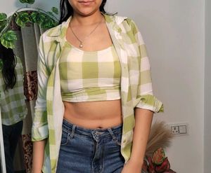 2 Pc Shirt & Crop Top Set For Women