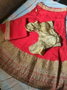 Red Embroidered Lehenga Choli half saree