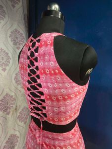Pink Printed Halter Co-ord Dress.