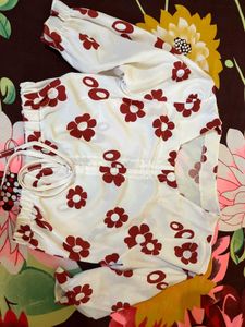 Floral Print Tie-Waist Blouse