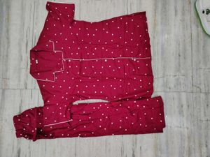 Heart Print Burgundy Pajama Set