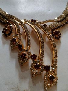 Elegant Gold-Plated Necklace &amp; Earring Stone Set