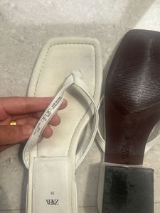 Zara White Thong Heel Sandals