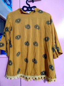 Boho Mustard Tunic with Print Detail