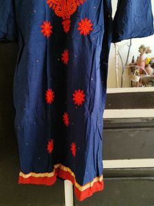 Embroidered Blue &amp; Orange Dupatta Kameez