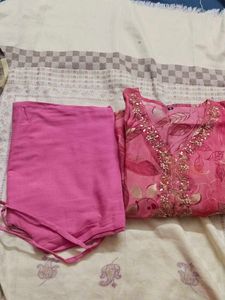 Pink Floral Embroidered Kurta Set