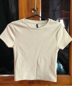 Beige Colour Ribbed Crop Top