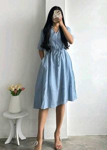 Blue V-neck Dress