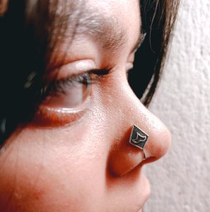 German Silver Oxidized Nose Pin For Women Non Pier