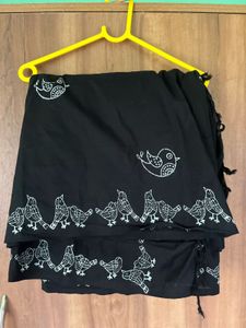 Black Saree With White Patchwork
