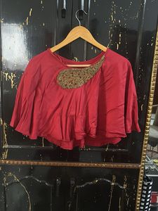 Maroon Maxi Dress With Embroidered Cape