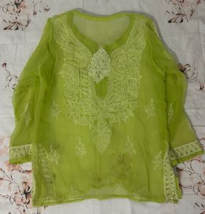 Lime Green Embroidered Kurti