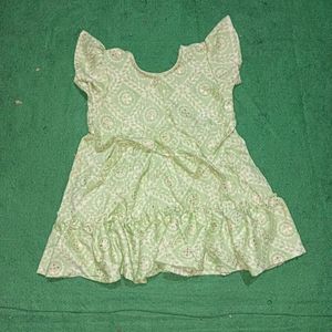 Handmade Baby Frock, Chest - 20 Inches, Waist - 20 Inches, Length 16.5 Inches, Light Colours (Green And Pinkish)