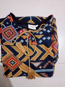 PlusS Navy Blue &amp; Yellow Geometric A-line Dress