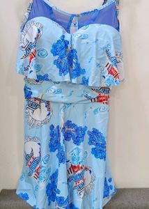 Blue Patterned One Piece Swimsuit