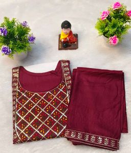 Maroon Embroidered Kurti Set