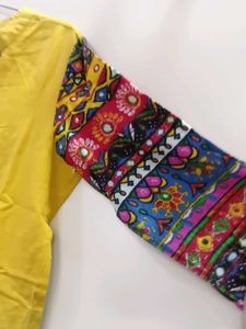 Yellow Embroidered Print Kurti