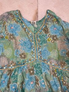 Torquoise Color A Line Kurti With Pant