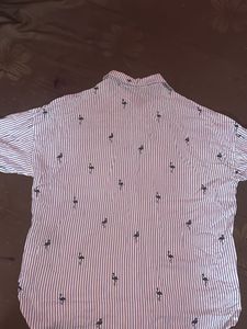 Flamingo Print Striped Shirt
