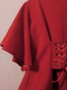 Red Lace-Up Back Blouse