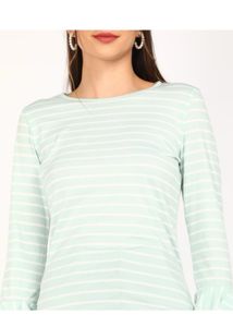 Casual Bell Sleeves Striped Women Green,White Top