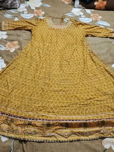 Mustard Frock Kurti Wid Beautiful Broad Border