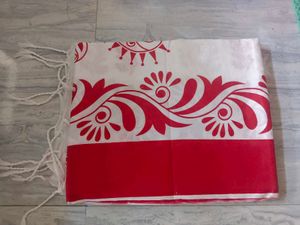 Red &amp; White Printed Saree