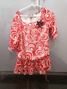 Red & White Patterned Top
