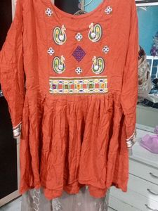 Orange Embroidered Kurta lens 28😘😘😘