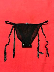 Black Lace Garter Thong – Size S