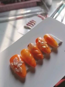 Orange Floral Press-On Nails