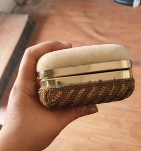 Gold Zigzag Handembroidered Clutch- Factory Reject