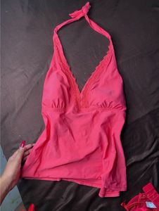 Pink Halter Neck Bikini Top