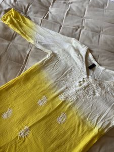 Yellow Chikankari Straight Short Kurti