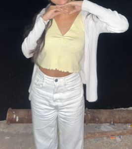 💛Yellow Ribbed Cotton Crop top