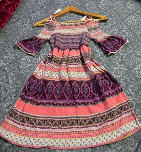 Off Shoulder Dress Pink Orange 🧡🩷
