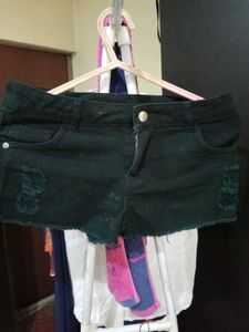 Black Denim Ripped Shorts