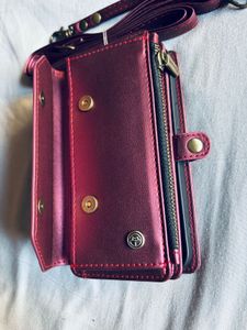 Burgundy Wallet And Phonecase with Straps iPhone15