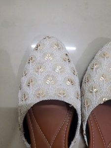 White Embroided Flats