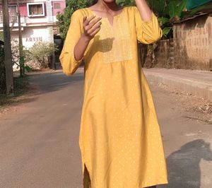 Mustard Kurti with Delicate Embroidery