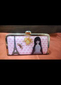 ✨ Vintage Paris Print Hard Clutch Handbag with Gol