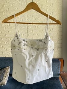 ZARA White Embellished Cami Top