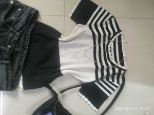 White and black Striped Top